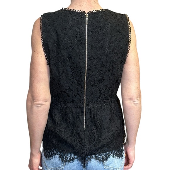 NWT White House Black Market Lace Bodice Blouse Crochet Sheer Peplum Black 8 - Picture 6 of 14